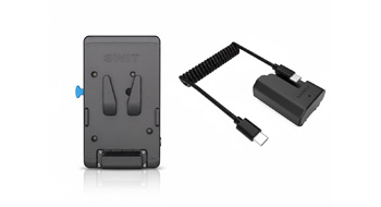 SWIT DB-FZ100 USB-C dummy battery and KA-A20S V-mount plate for professional Sony and ARRI cameras.